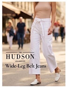 Hudson Jeans White Wide-Leg Belt Crop Pants